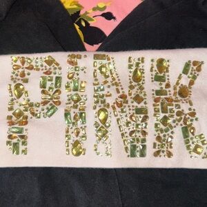 PINK Victoria's Secret Black & White Yoga Top BLING RHINESTONE fold over y2k